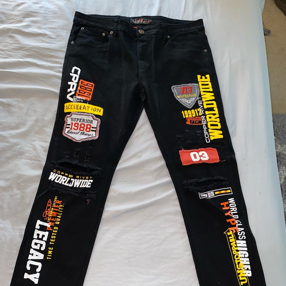 Race car patches denim jeans